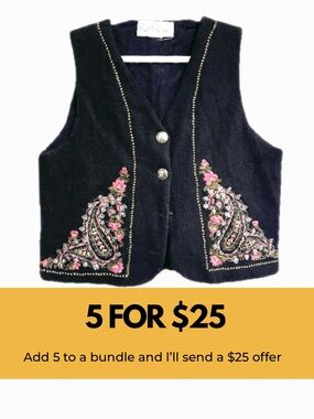 Embroidered Navy Wool Vest with Pink Floral Accents